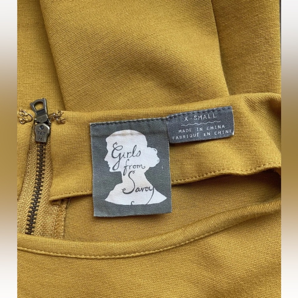 Anthropology Girls From Savoy Dress Mustard Yellow Fit & Flare 3/4 Sleeve XS - Picture 3 of 7